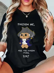 100% Cotton Unisex Cute Hamilton Cat Round Neck Short Sleeve T-ShirtRound Neck Short Sleeve T-Shirt Women's Men Graphic Tee