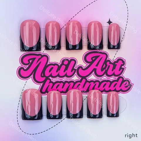 Delicatething Y2K Style Trendy Nail Set, Nail Art Supplies, Nail Art Products, Nail Art Diy, Handmade French Design, Includes Jelly Glue, Crystal Stick, File, Perfect Gift for Women