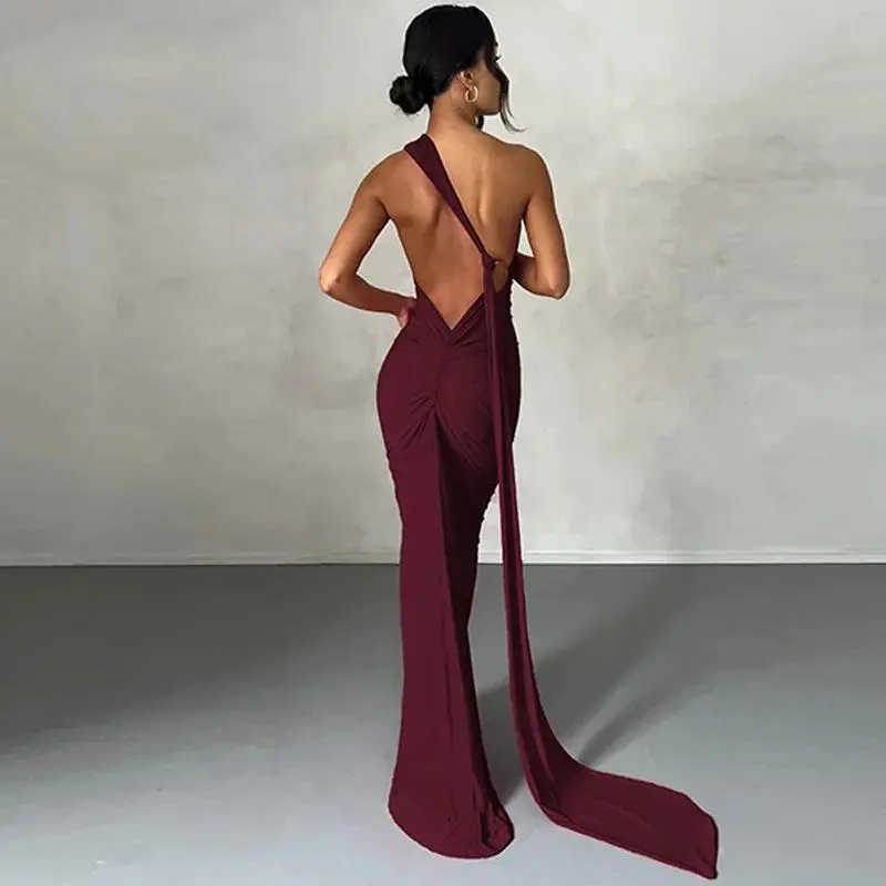 hugcitar backless dress Hugcitar Elegant Black Straps Black chiffon scarf Backless Slit Lace Up Maxi