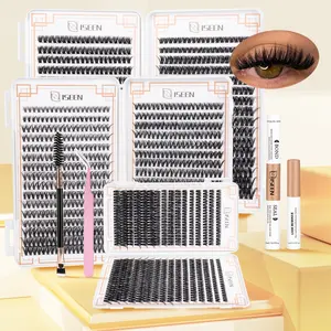 Mixed Length False Eyelashes with Bond and Seal, Remover, Tweezers, Brush, Eyelash Extension Kit, Natural Realistic Eyelash Extensions, Individual Clusters Lash, Makeup Lightweight