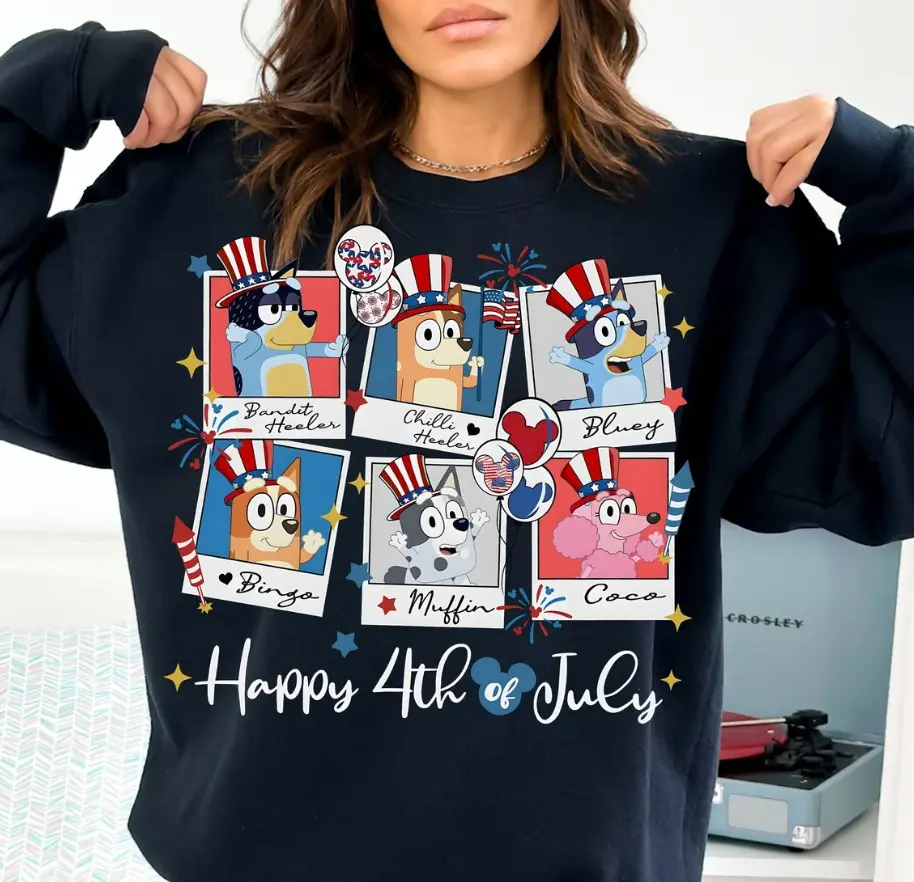 Retro Bluey 4th of July Shirt, Bluey Tee, Fourth Of July Shirt, America Shirt, Independence Day,