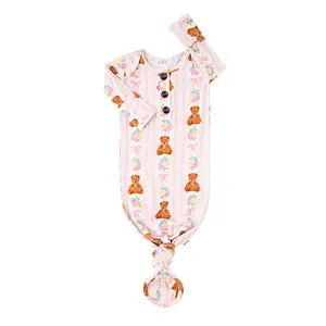 Gillian GOWN Newborn Size Super Soft Stretchy Knotted Baby Gown with Matching Headband Bamboo Viscose Fabric Easy On-Off Design