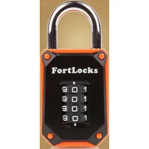 4-Digit Resettable Combination Padlock - Heavy Duty Cut Proof Outdoor Lock - Weatherproof Stainless Steel Combo Lock - Easy to Read Numbers - Secure Durable Orange Combination Lock container accessory