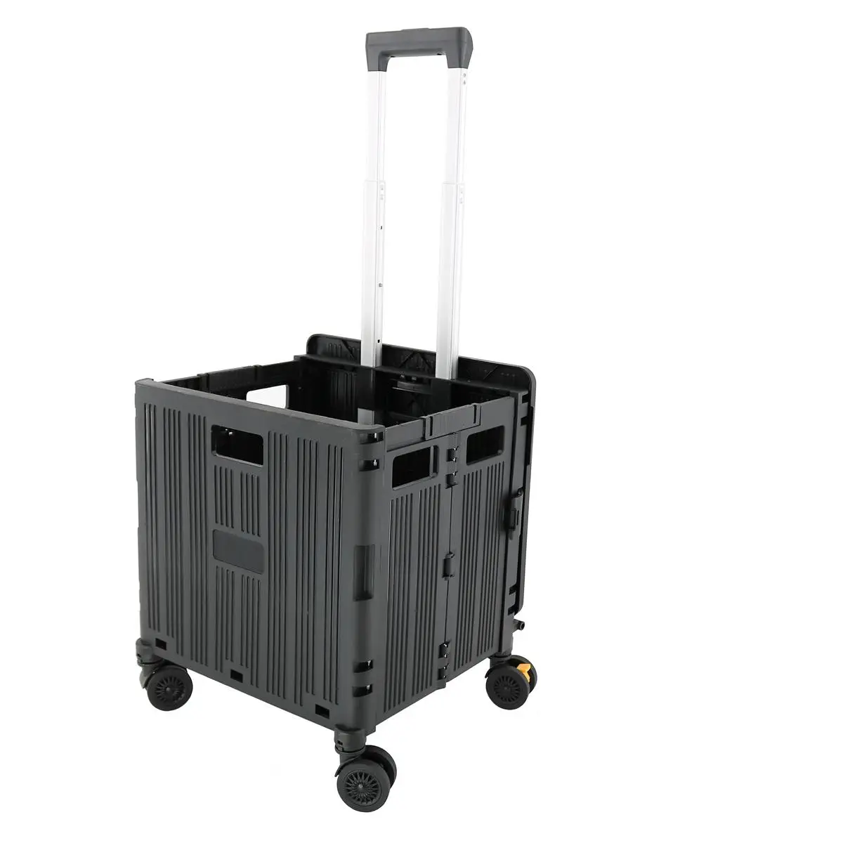 Jiallo SW2220BK Collapsible Folding Wagon - Portable Folding Trolley, Utility Crate with 360-Degree Spinner Wheels, Telescopic Handle (Black)