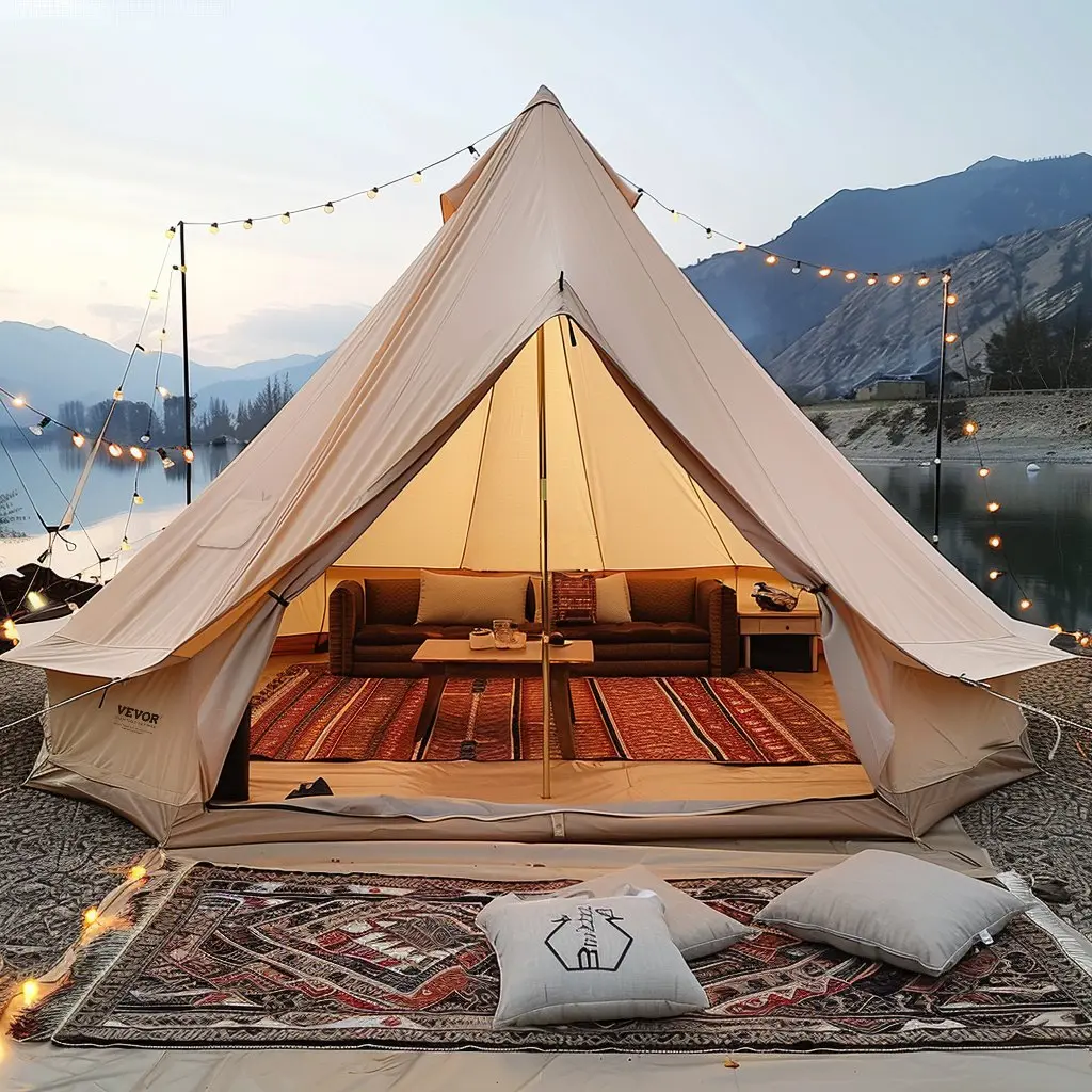 【Summerfinds】VEVOR Canvas Bell Tent, 4 Seasons 6 m/19.68 ft Yurt Tent, Canvas Tent for Camping with Stove Jack, Breathable Tent Holds up to 10 People, Family Camping Outdoor Hunting Party Rainproof Tent