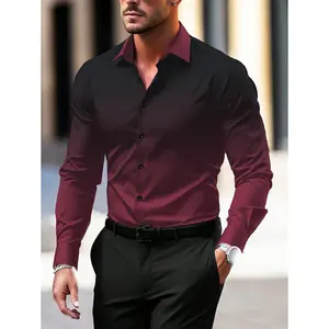 Manfinity Homme Men's Ombre Gradient Long Sleeve Dress Shirt, Business/Social Gathering, Spring/Autumn