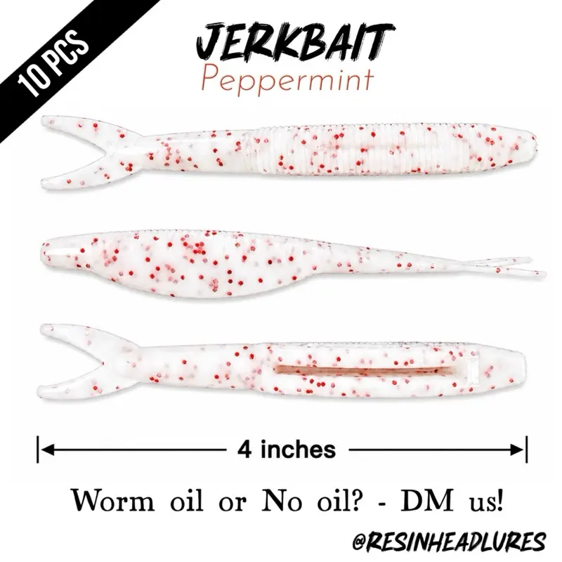 (10PCS) – Saltwater/Freshwater (4”) Jerkbait Lifelike Soft Plastic Fishing Lures – Handmade and Hand-injected Fishing Lures. Color: Peppermint
