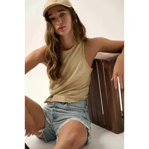 Real Talk Vintage-Wash Lettuce-Edge Tank Top