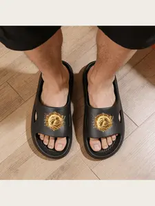Golden Lion Head Printed Slippers for Men Women Soft Comfortable Indoor Home Slippers Non-slip Rubber Sole Warm Fluffy Fleece Lining Animal Pattern Casual Daily Wear Footwear