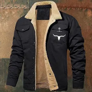 Mens Fleece Jacket Western Winter Warm Flannel Thermal Fleece Lined Coats for Men Retro Casual Pockets