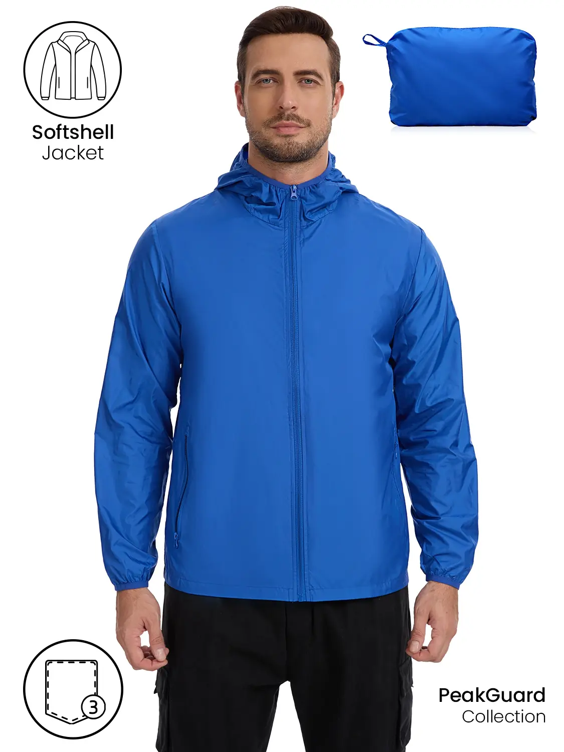 Kitmaz Men's Packable Windbreaker Jacket, Lightweight Windproof & Water Repellent Outdoor Rain Shell with 2 Pockets