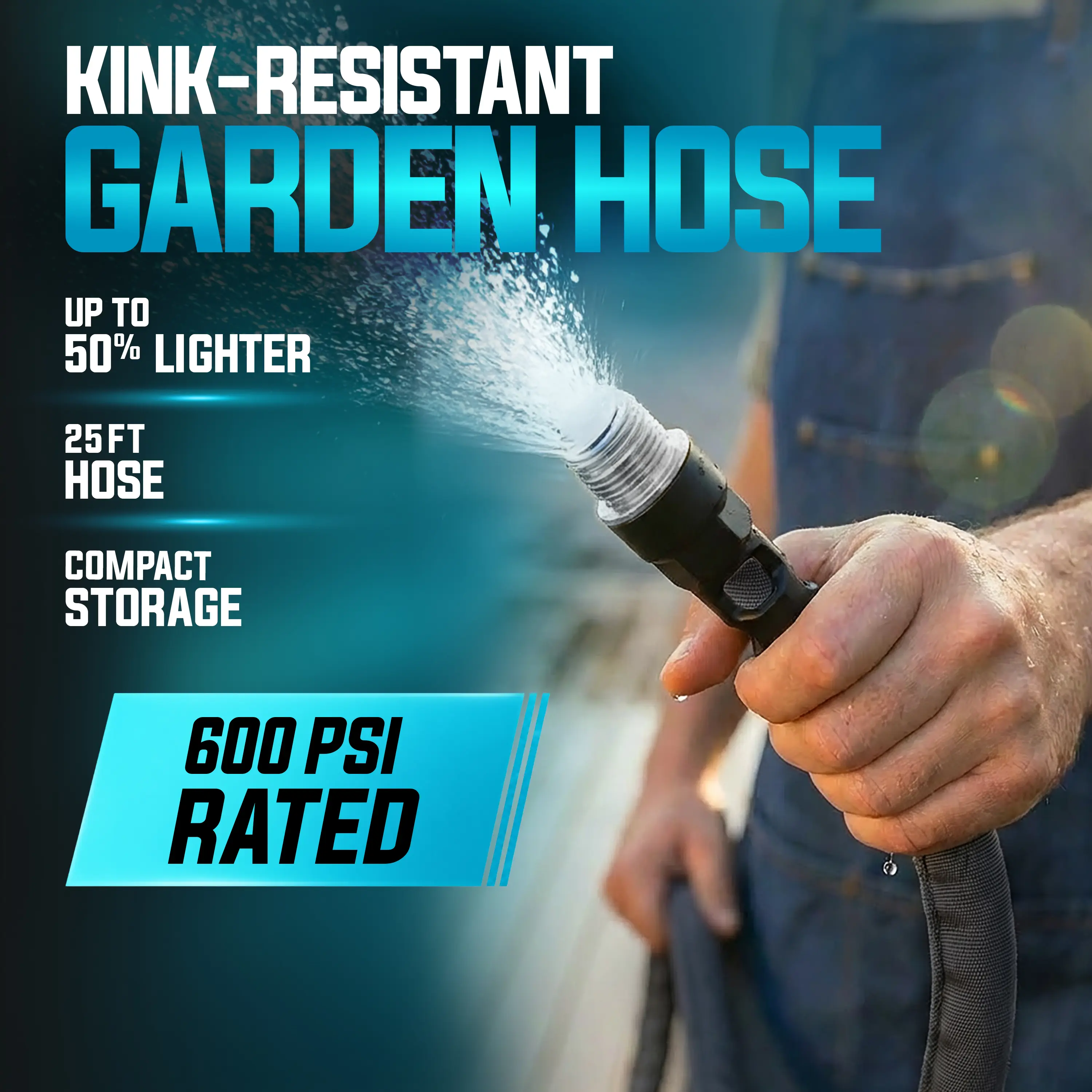 Aqua Joe Kink-Resistant Weather-Resistant FiberJacket Garden Hose - Flexible Heavy Duty 600-PSI Rated Water Hose for Boat Dock