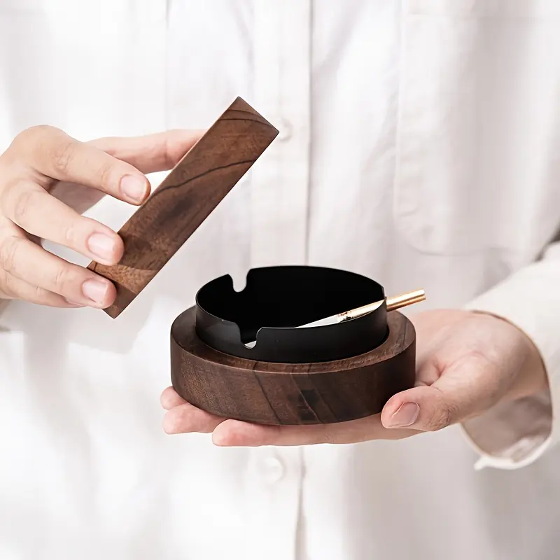 Retro Wooden Ashtray Set - 1 Portable Decorative Ashtray for Home, Office, Room Decor, Traditional Home Supplies Ornaments & Accessories