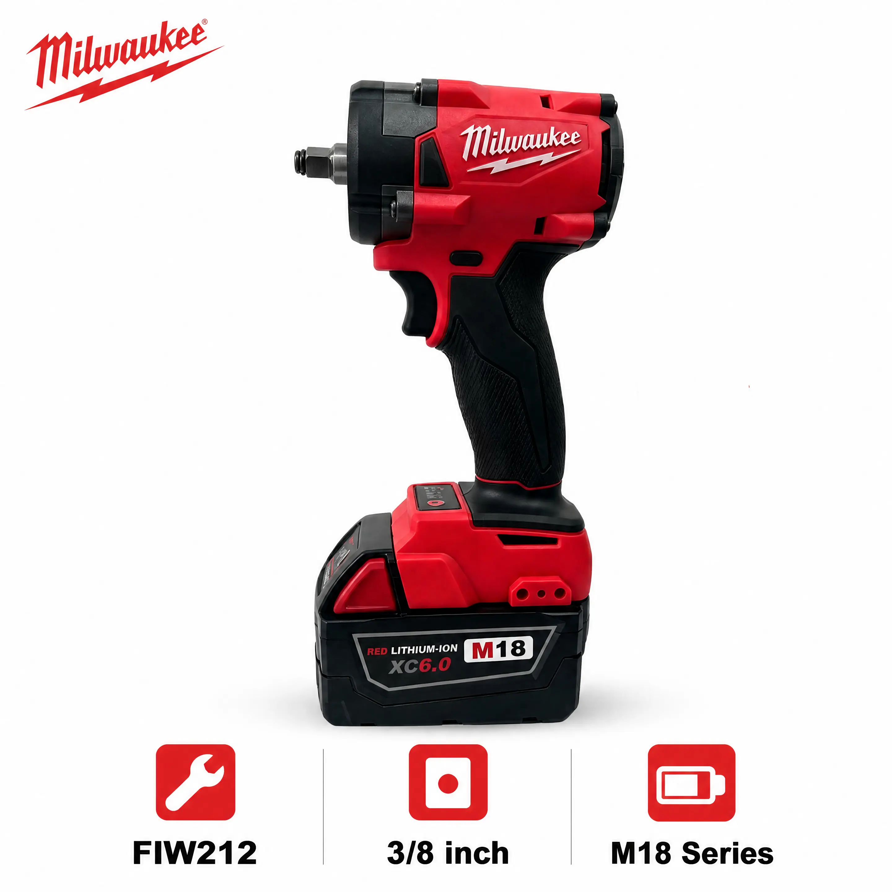 Milwaukee FIW212 Compact 3/8 Inch Through-Hole Hog Ring Impact Wrench For Medium Grade Bolt Tightening Removal Auto Garage Small Equipment Light Construction Repair Hand Tool