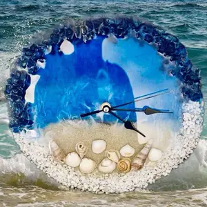 Beach Themed Wall Clock with Ocean Design and Seashells, Ideal for Coastal Decor
