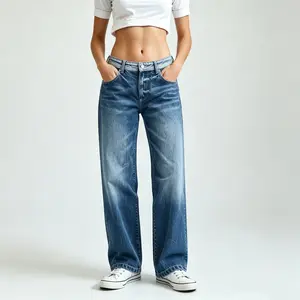 Women's Mid Rise Plus Size Boyfriend Ripped Jeans Vintage Wide Leg Mid Rise Barrel Denim Ankle Pants Womenswear