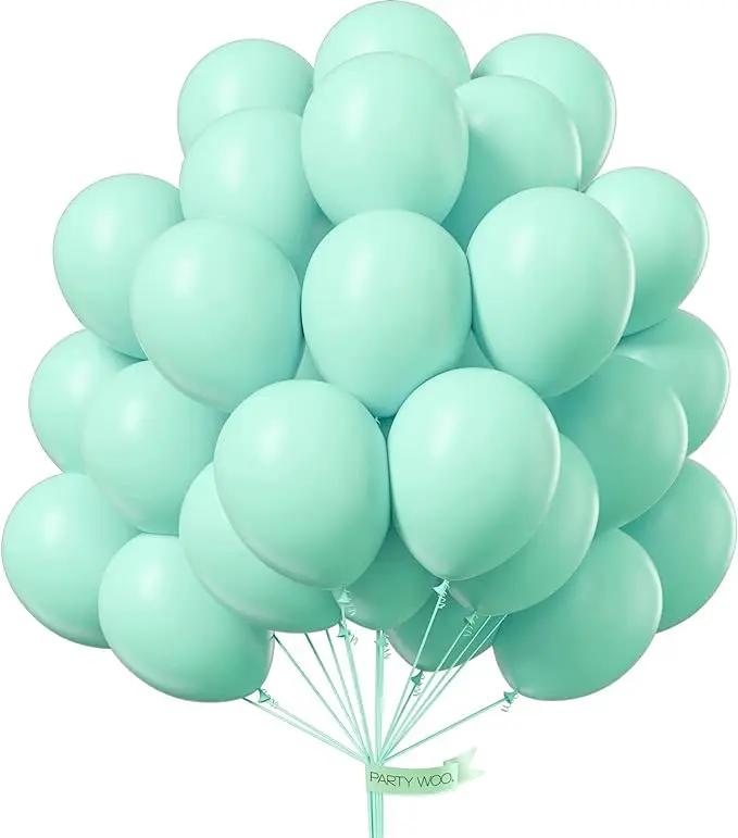 PartyWoo 50 Pcs 12-Inch Round Rubber Decorative Colored Balloons - Pastel Teal Birthday Theme Party Supplies for Graduation (Mint-Q03), Decorative Balloons Balloons