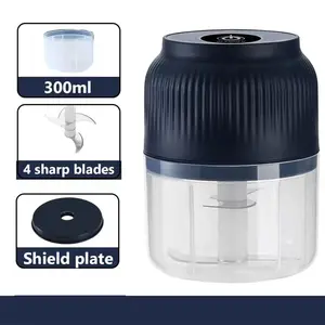 Electric Garlic Chopper, 4 Sharp Blades，Portable Veggie Chopper, 300ML Garlic Grinder Masher Onion Chopper, Blender to Vegetable, Cordless Food Processor for Ginger, Chili, Fruit, Meat, Spices, Beans, etc