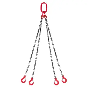 Chain Sling, 1/4 In X 5 Ft Lifting Chains With 4 Leg Grab Hooks, Heavy Duty G80 Alloy Steel Lifting Sling, 6600 LBS Capacity, Adjustable Engine Chain Hoist Lifts For Cargo Security Towing
