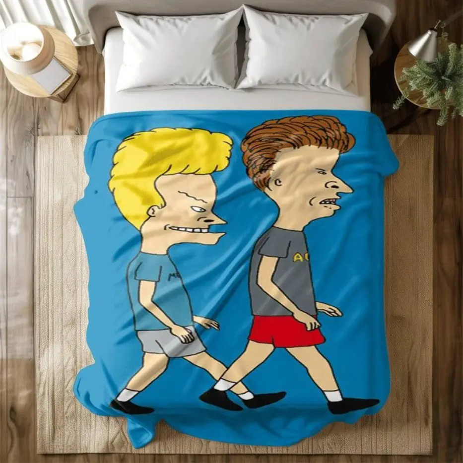 Beavis And Butthead Character Print Plush Blanket - Blue, Super Soft, Wrinkle-Resistant, Shrink-Proof, Decorative Bedding for Home & Travel, Ideal Gift for Birthdays, Valentine's Day, Halloween, Father's Day