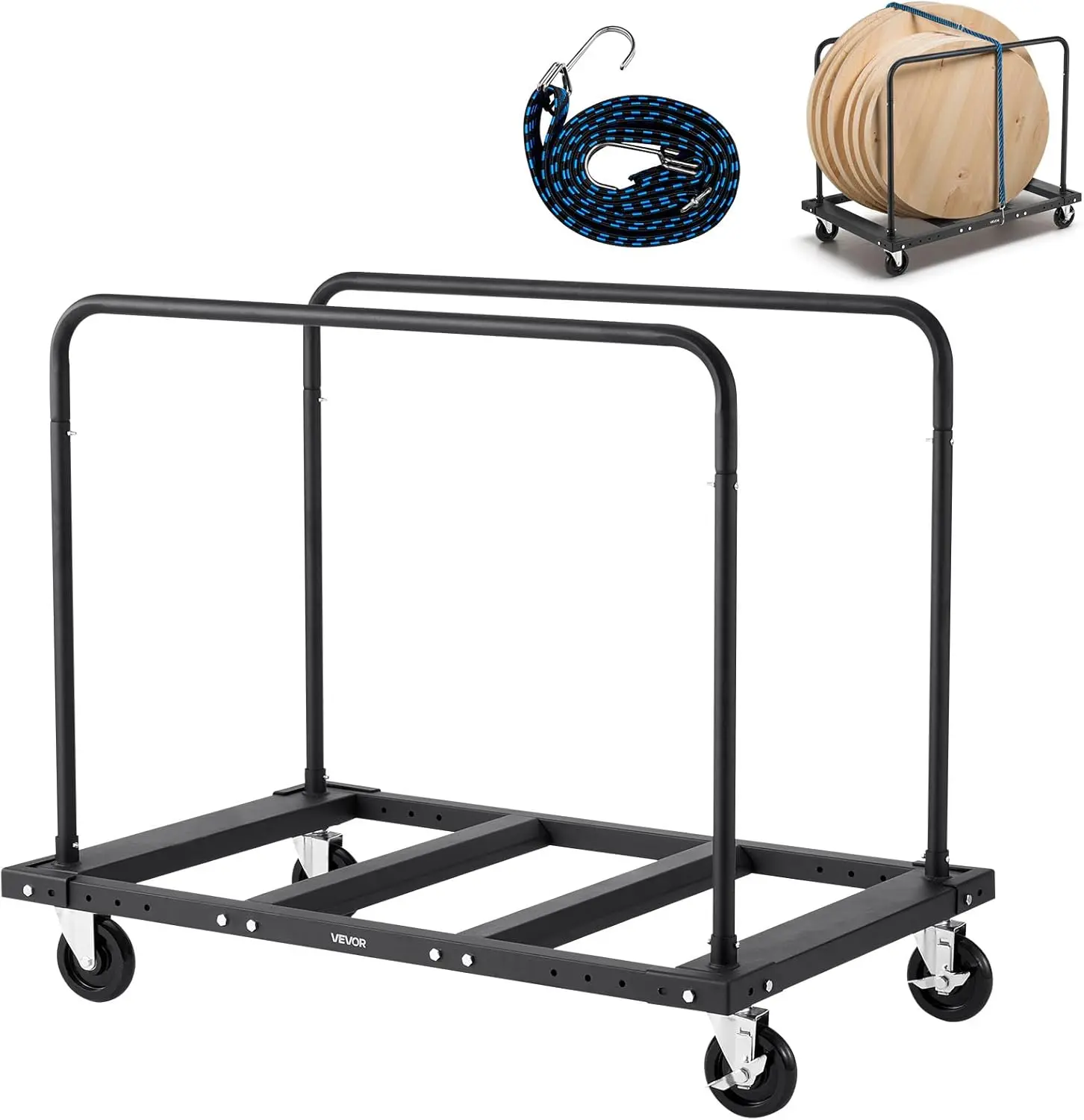 VEVOR Folding Table Cart, 1800LBS Heavy Duty Table Trolley with 5" Swivel Wheels, Drywall Dolly for Garage, Home, Warehouse, Party Event Hotel Furniture 10 Table Capacity, Black