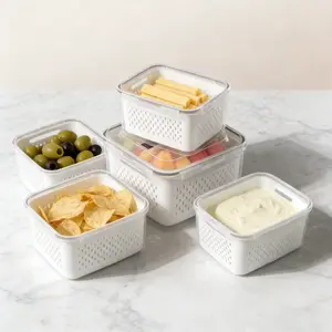 3pcs 5pcs Fridge Storage Organizers Leakproof Food Storage Containers with Removable Colander Dishwasher and Microwave Safe Produce Containers for Fruits Vegetables Berries and Meat