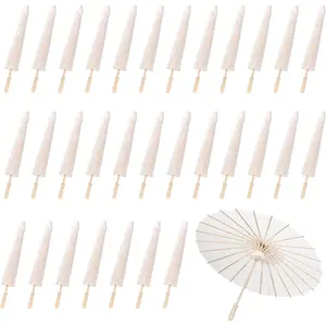 White Paper Umbrellas, 23.6 Inch Paper Parasol Umbrellas Chinese  Style DIY Umbrellas Decorative  Decor for Wedding Props