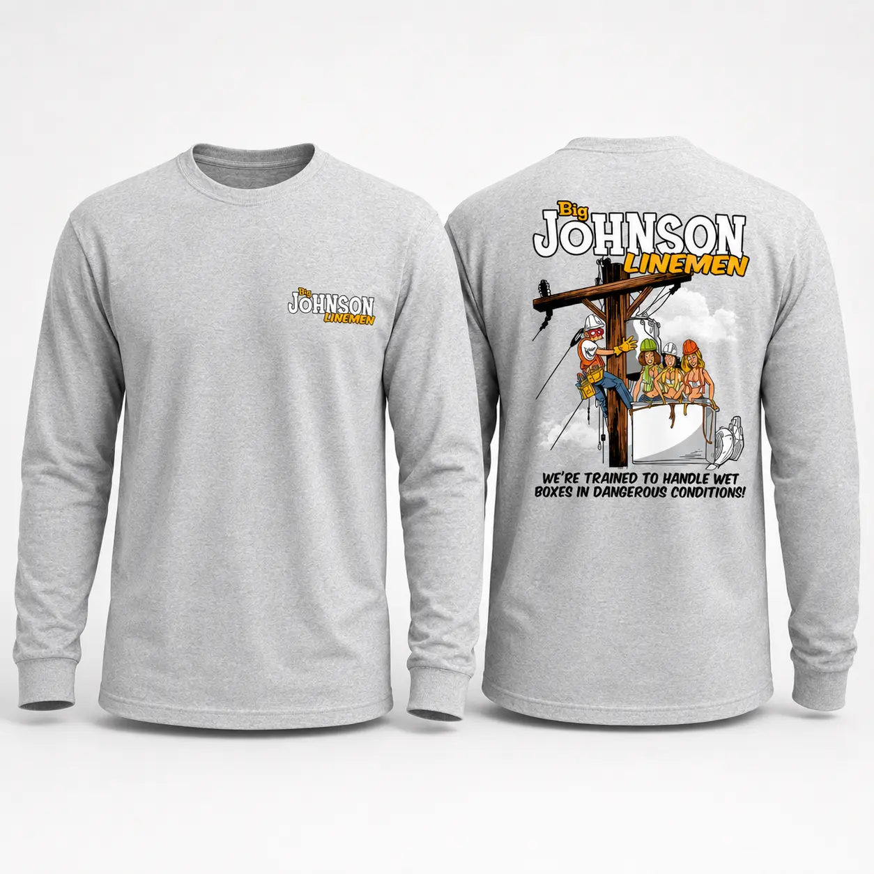 Big Johnson Linemen Long Sleeve Shirt – Vintage Utility Worker Graphic Tee, Electrician Workwear Gift, Shirt for Men