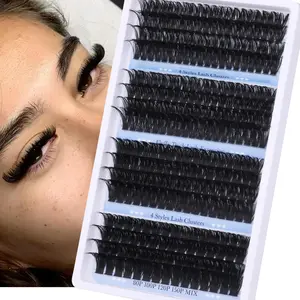 284 Clusters Long Eyelashes 14-20 Mm, Fluffy D Curl Cosmetic False Lashes, 80D+100D+120D+150D, DIY Wispy Eyelash Extensions Kit, Volume False Eyelashes, Longer Looking Lashes, Eyelash Extensions Set