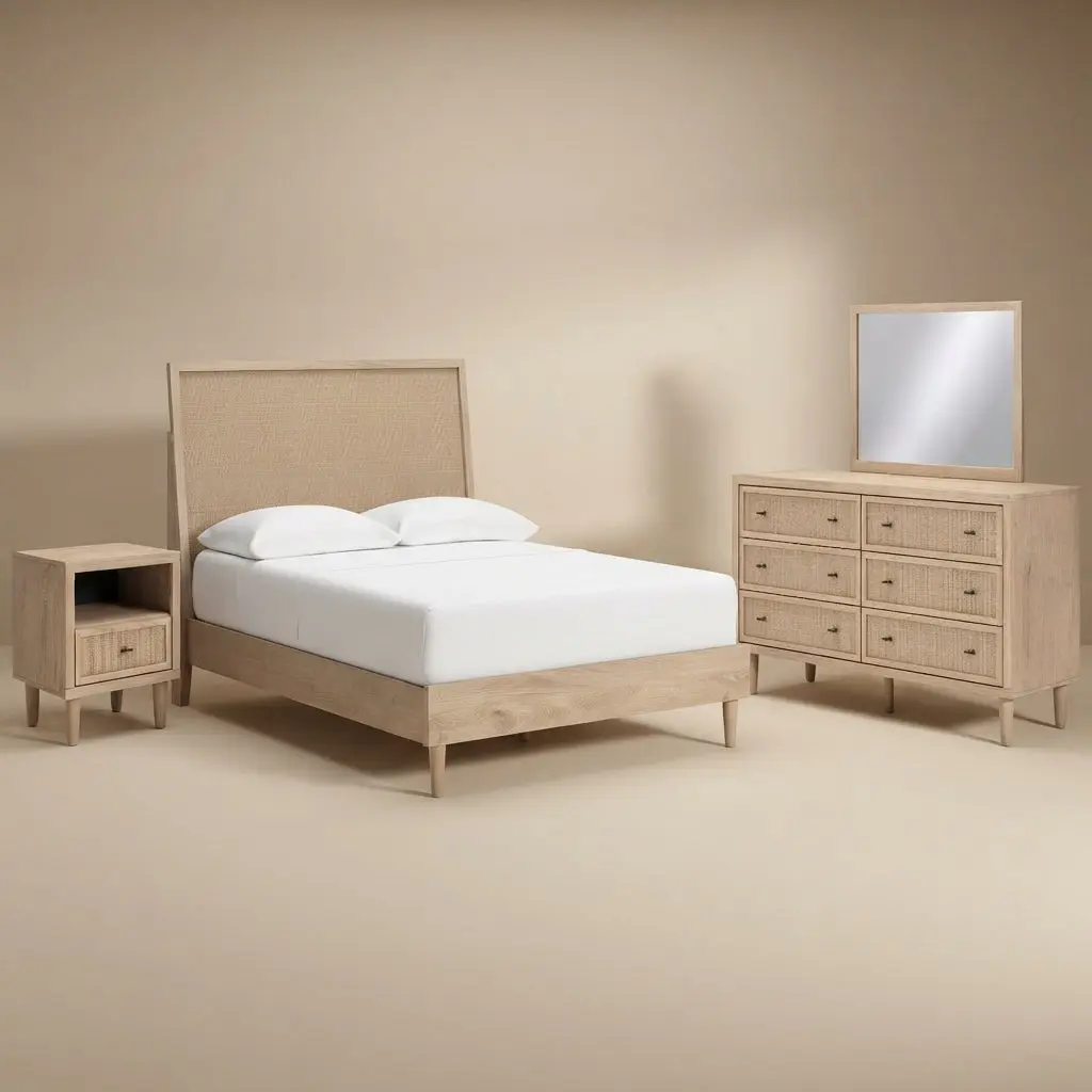 Cielden Full Panel Bed with Mirrored Dresser and Nightstand
