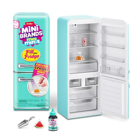 ZURU 8+ Mini Brands Fill The Fridge Kitchen Play Set - Miniature Collectibles, UV Light, Glow Reveal, DIY Resin Activity, Exclusive Recipe Book, Non-Edible, Alkaline Batteries Included, Kids Toys, Birthday Gifts for 8+ Ages
