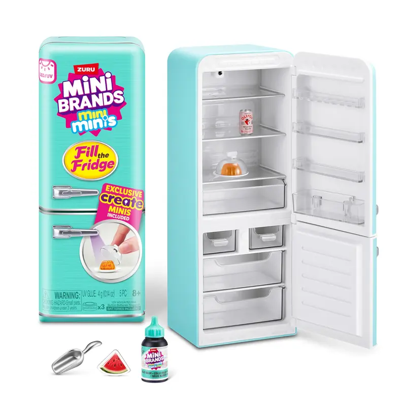 ZURU 8+ Mini Brands Fill The Fridge Kitchen Play Set - Miniature Collectibles, UV Light, Glow Reveal, DIY Resin Activity, Exclusive Recipe Book, Non-Edible, Alkaline Batteries Included, Kids Toys, Birthday Gifts for 8+ Ages