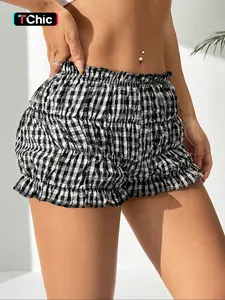 Women's Gingham Micro Fitted Shorts, Casual Comfy Breathable Shorts for Daily Wear, Ladies Bottoms for Summer, Womenswear