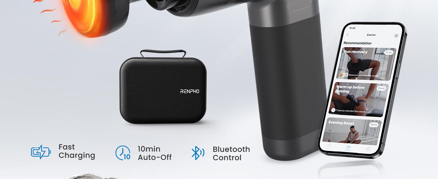RENPHO Active+ Thermacool Massage Gun, Heat and Cold, App, Video Tutorials, Handheld Percussion Massager, Deep Tissue Muscle Relaxation, 5 Speeds, 5 Heads, Carry Case, For Starters and Fitness Lovers