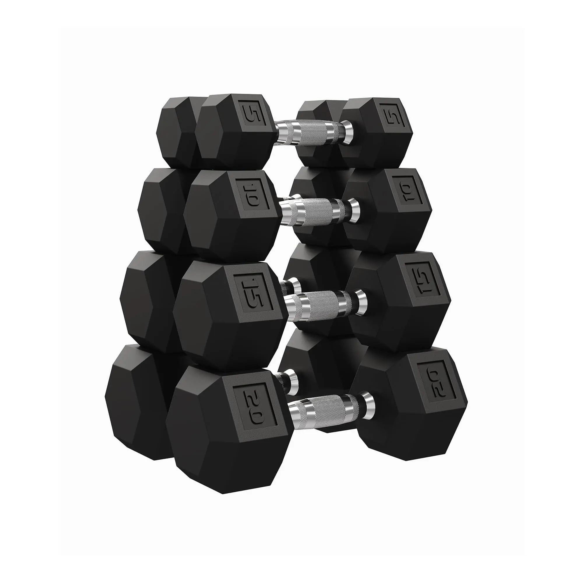 5-50 LB Hex Dumbbell Set of 2 – Rubber Encased Cast Iron – Textured Carbon Steel Handle – Great for Home Gym Strength Training, Muscle Building, & Fitness Workouts