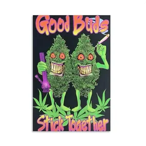 Good Buds Stick Together - Pot, Marijuana Blacklight Poster,Vintage Home Wall Art Room Aesthetic Decor Canvas Print Kitchen Box green frog