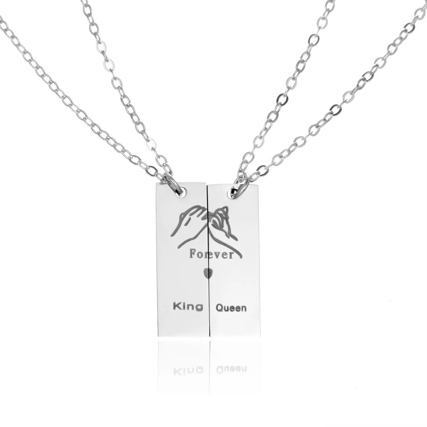 Valentine's Day gift stainless steel forever letter necklace, king and queen holding hands couple necklace