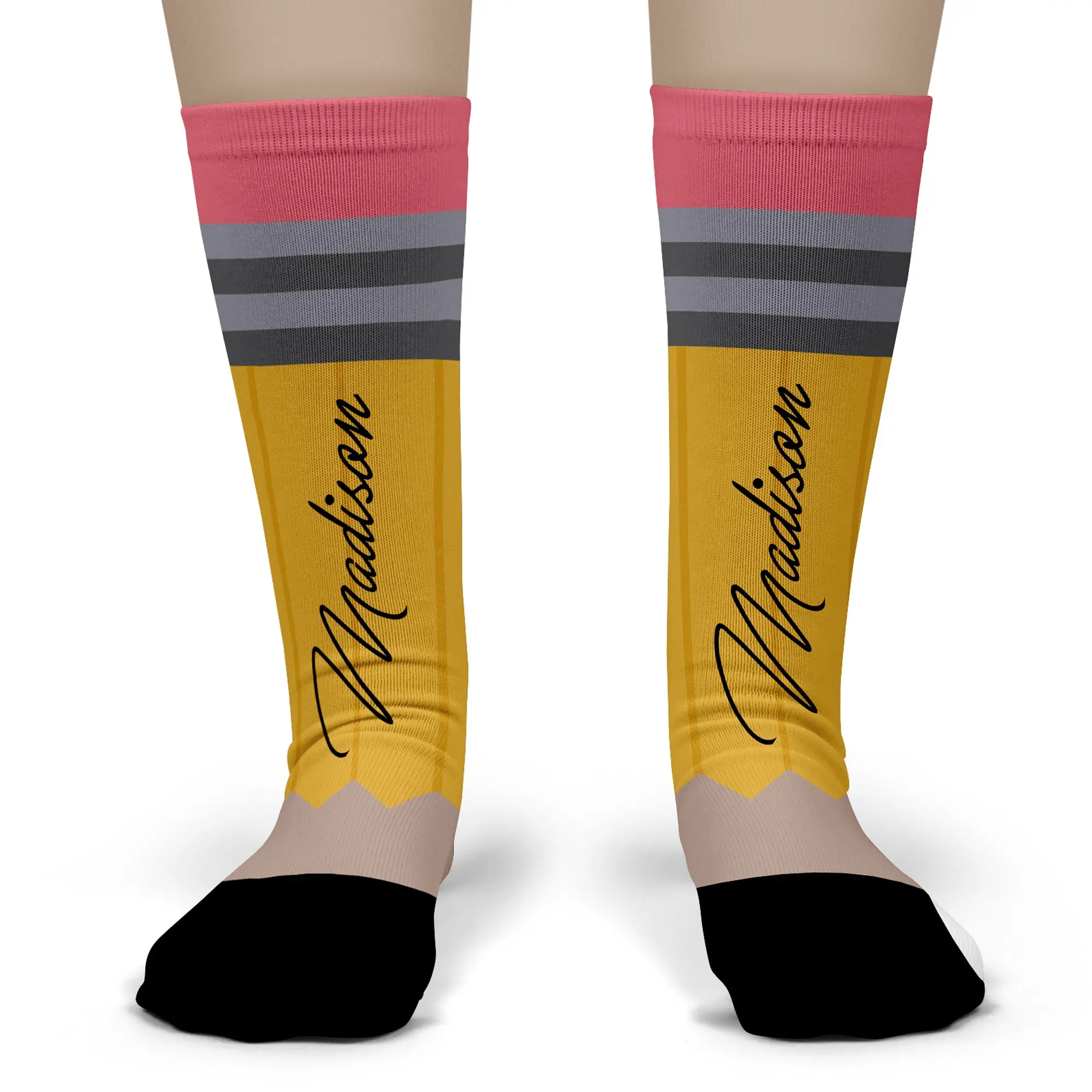 Personalized Pencil Socks with Name – Custom Teacher & Student Gift