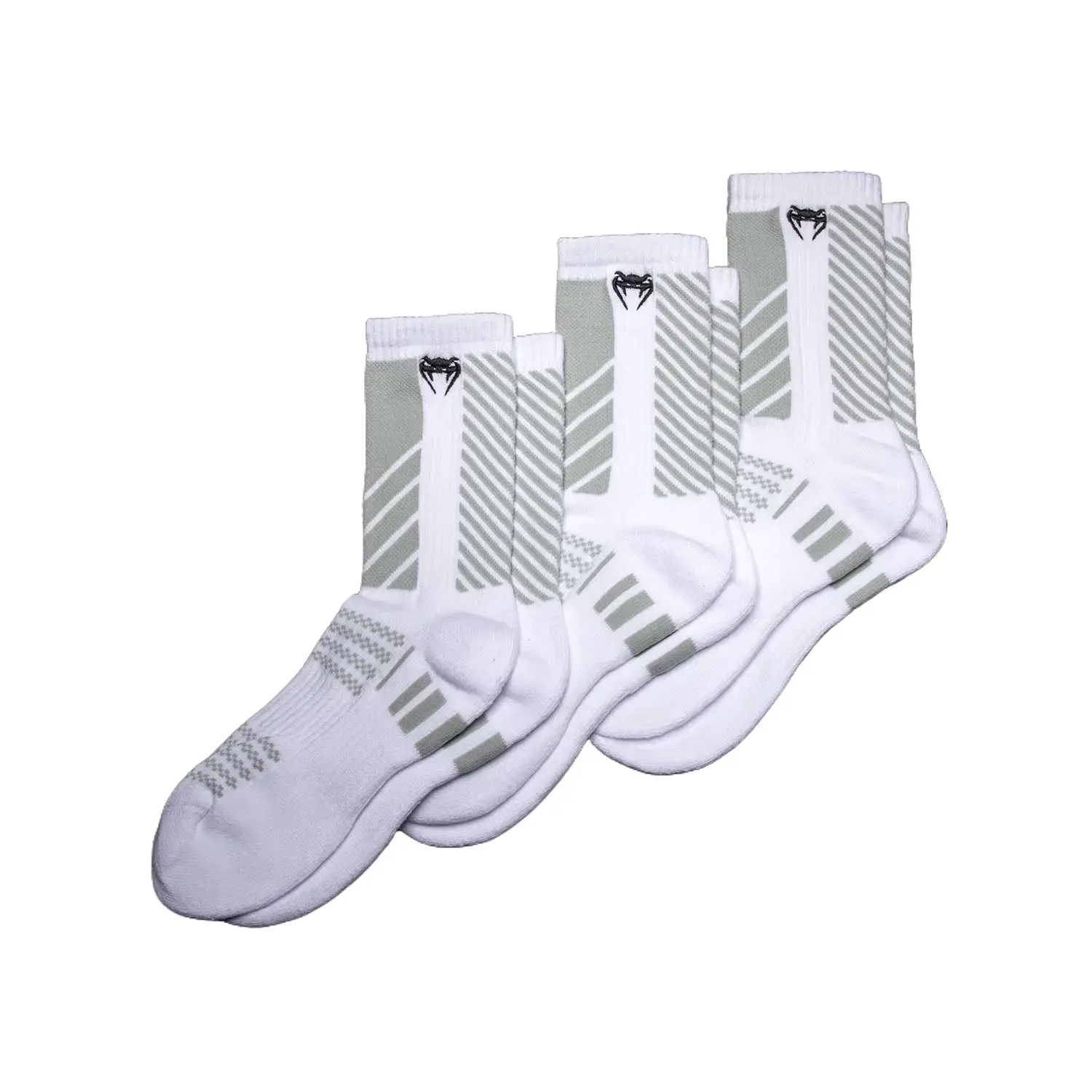 Venum Vector Men's Athletic Crew Socks, Supportive Mid-Calf Fit for Sports & Training, Quick-Dry, 3 Pack - White/Grey, Sports Athletic Socks, Athletic Mid-Calf Socks