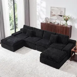 【3 Packages Delivery】136" U-Shaped Boneless Cloud Couch, Modular Sectional Sofa with 2 Ottomans and Extra-Wide Armrests, Deep Seat Sectional Couches for Living Room, Boneless Loveseat, No Assembly Required