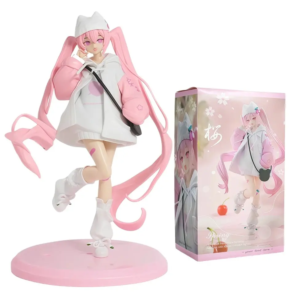 Hatsune Miku Handmade Pink Cherry Blossom Garment Hatsune Miku Handmade PVC Model Desktop Decoration Animation Peripheral Toys