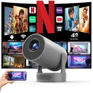 Potable HY300Pro+ Projector with 8K/4K/1080P Decode 290ANSI Lumens Auto Keystone Correction Dual-Band WiFi6 & Bluetooth5.4 Android 14 1280x720P for Home Cinema Portable Movie Theater Gift - Audio Outdoorfun