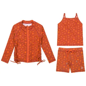 Girls Long Sleeve Rash Guard + Tankini Shorts Set (3 Piece) | "Desert"