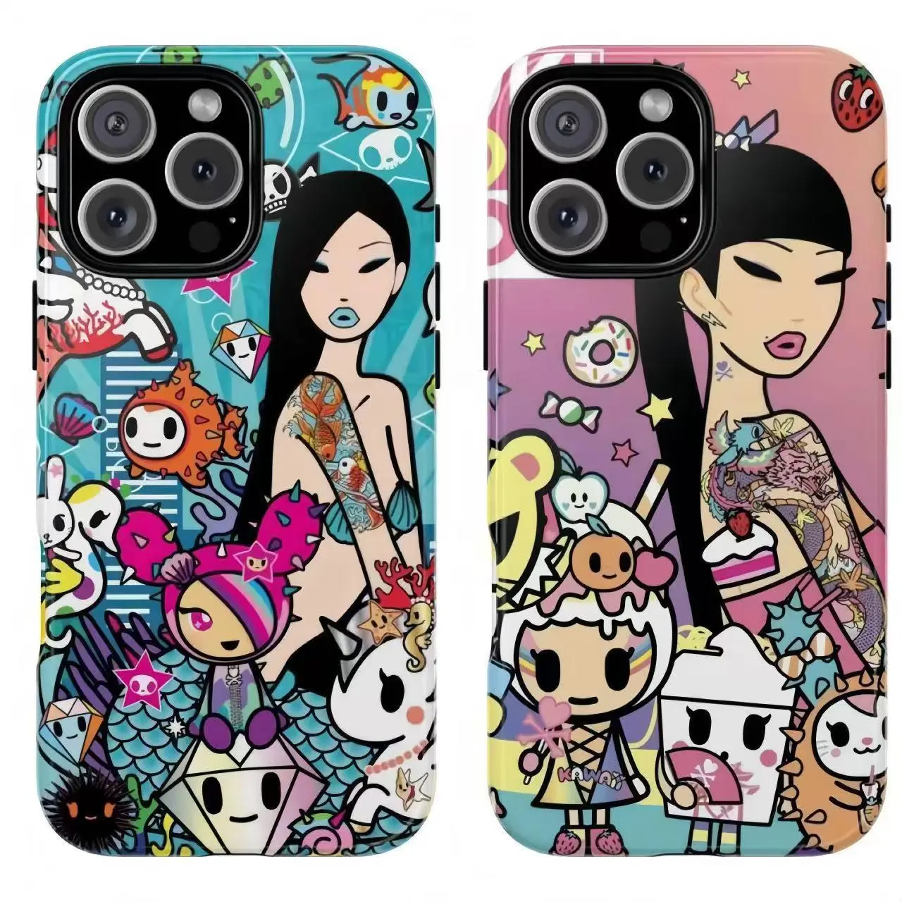 T-To.ki.doki Stylish Lady Colorful Doodle Design Phone Case Compatible for iPhone 17Air 16 15 14 13 12 11 Pro Promax and for Samsung Galaxy 21 22 23 24 25 Plus Ultra Tough Case Perfect Gift for Her Y2k Cool Girl Aesthtic Phone Protection