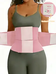 1 Count Women's Butterfly Print Double Shaping Belt, Flexible Boned Tummy Control Waist Trainer with Reusable Magic Tape Closure, Solid Color Stretchable Enhancing Girdle, Ideal for Fitness Workouts & Daily Wear, Shapewear, High Compression Shapewear