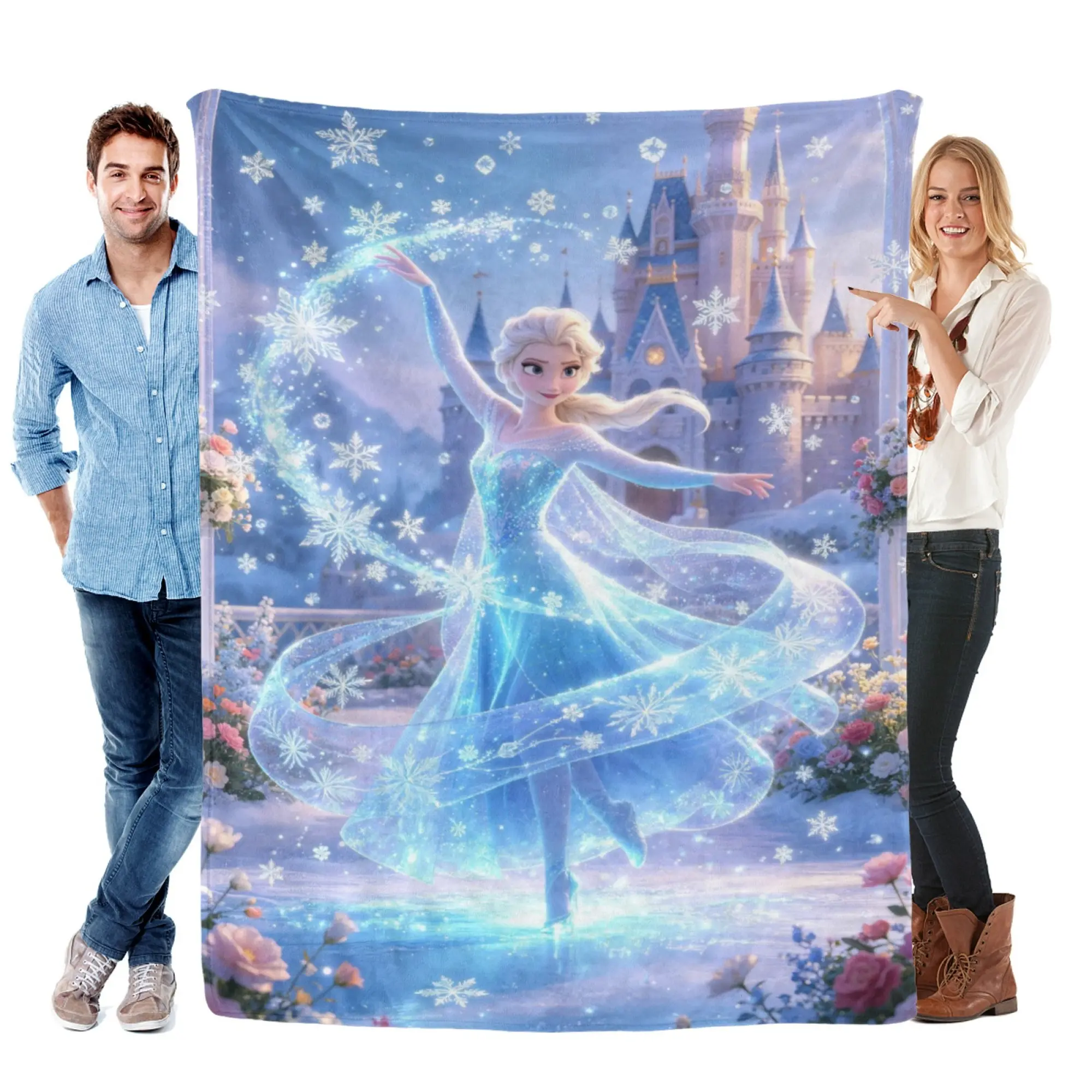 [SummerVibes] DISNEY CLASSIC Frozen Elsa Soft Flannel Blanket, Cinematic 2D Print Cozy Throw, Office Nap, Home Decor & Outdoor Sports Multi-Purpose