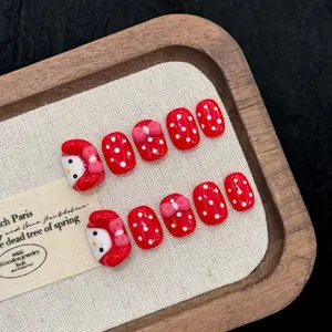 Three-dimensional hand-molded cartoon cute polka dot bow with gradient halo finished product, personalized and versatile, detachable and reusable, press-type acrylic false nail art patch