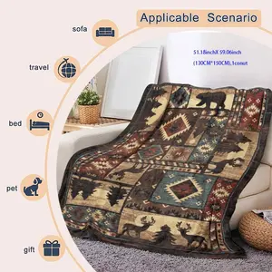 Boho Style Throw Blanket, 1 Count Animal Pattern Soft Warm Bedding Blanket, Air-conditioned Room Blanket, Warm Nap Blanket for Home Office Travel, Lightweight Cozy Blanket