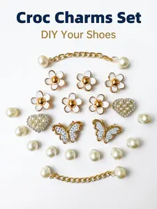 Alone Luna 21-Piece Shoe Charm Set, Pearl Flower and Crystal Rhinestone Accessories, Cute Decorative Party Birthday Gift, Beach Travel