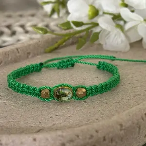 Handmade Braided Adjustable San Judas Bracelet with Green Thread and Gold Charms for Spiritual Protection